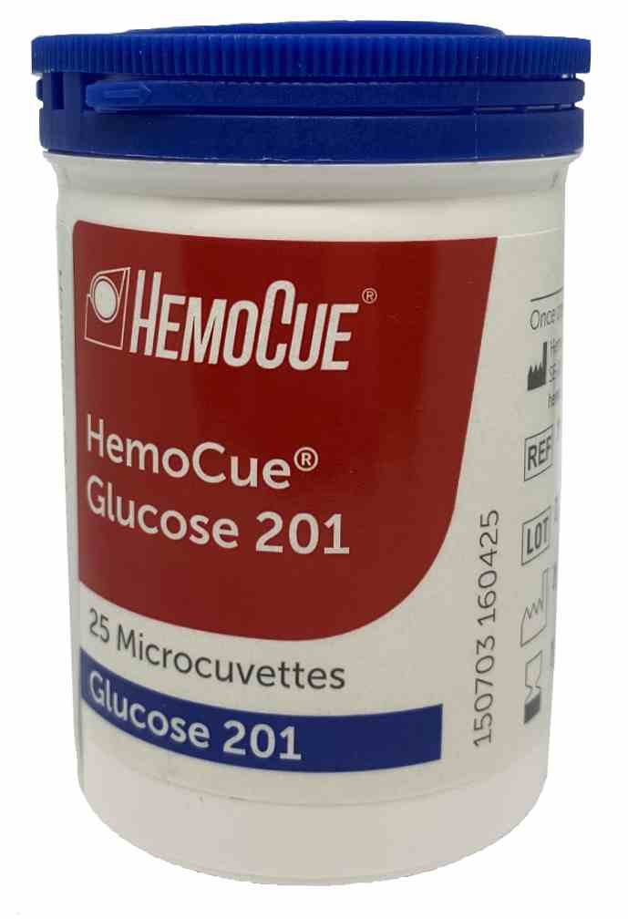 Hemocue Glukose cuvetter, 25 stk. i beholder