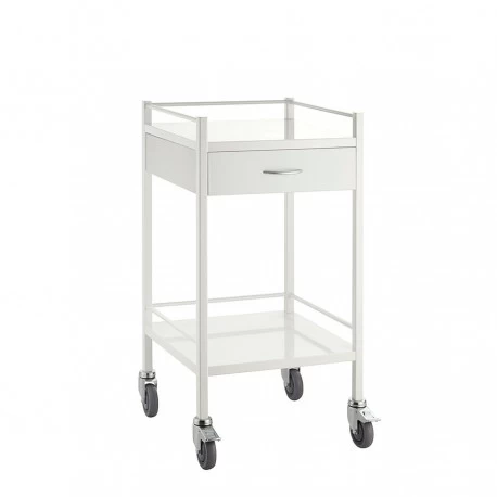 Klinikbord i rustfrit stål, hvidt, 49 cm. bred