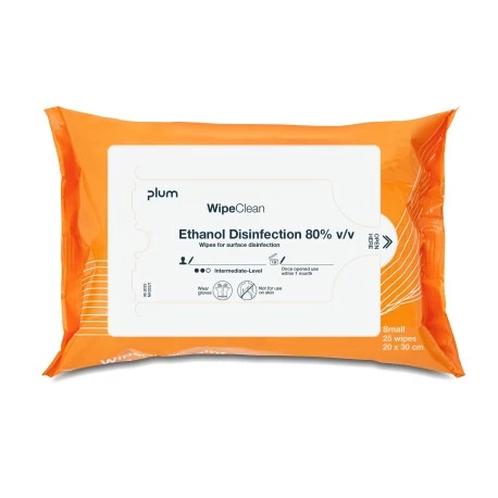 WipeClean Ethanol Disinfection 80%, 25stk, 20x30cm