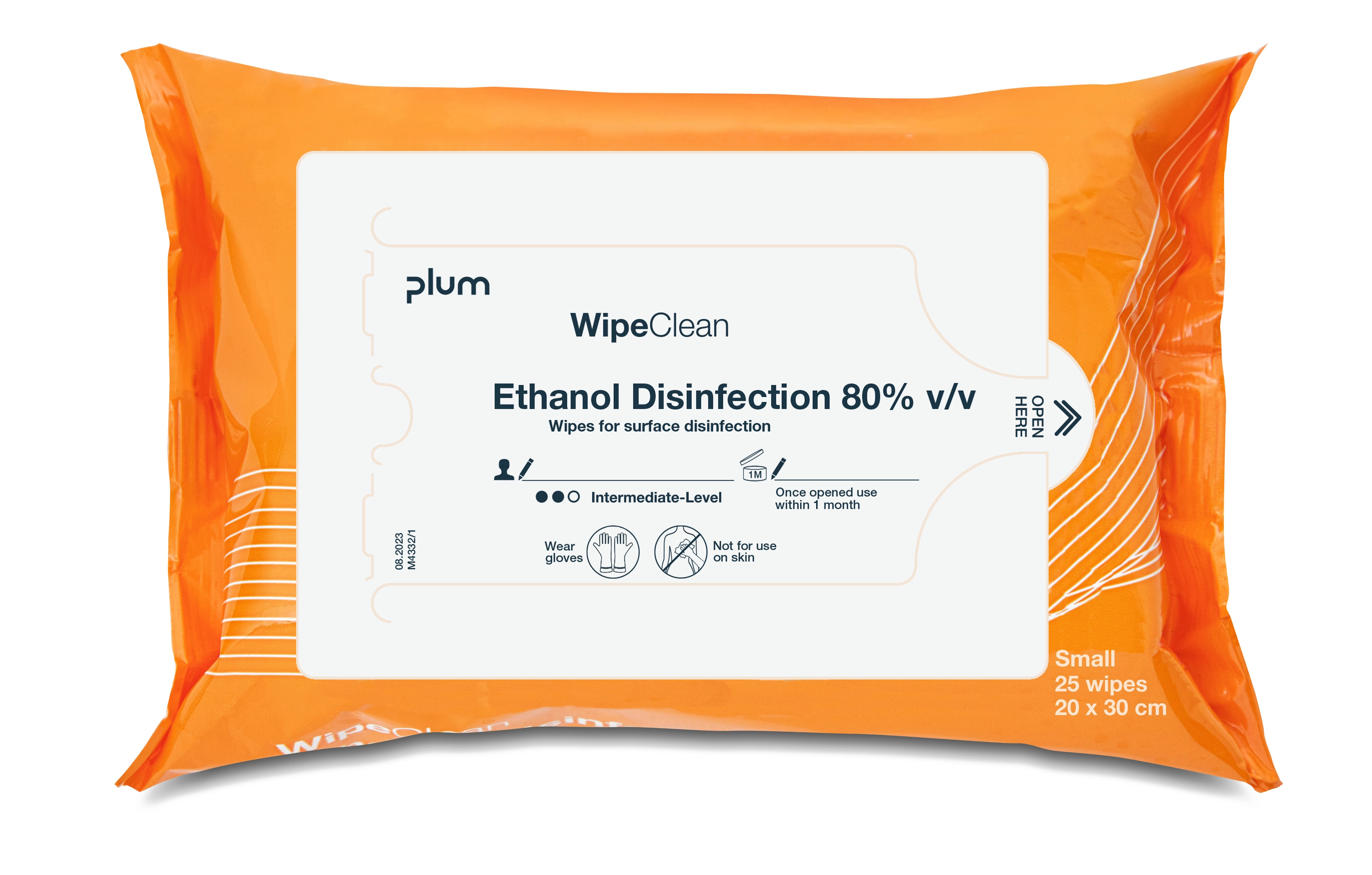 WipeClean Ethanol Disinfection 80%, 25stk, 30x20cm