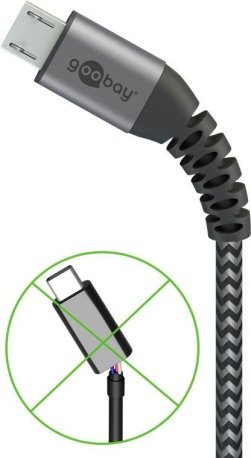 USB-A 2.0 til Micro USB lade- og datakabel, tekstil, sort/grå, 1m