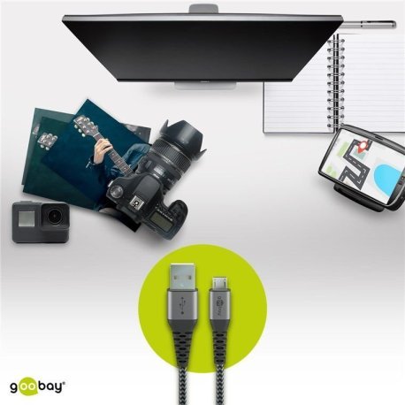 USB-A 2.0 to Micro USB charging and data cable, textile, black/gray, 1m