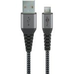 USB-A 2.0 til Micro USB lade- og datakabel, tekstil, sort/grå, 1m