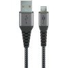 USB-A 2.0 til Micro USB lade- og datakabel, tekstil, sort/grå, 1m