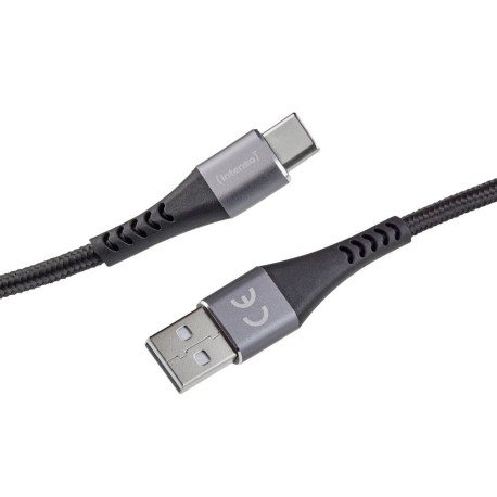 USB-A 3.0 to USB-C charging and data cable, fabric, black, 1.5m