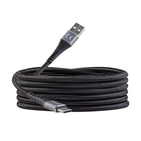 USB-A 3.0 to USB-C charging and data cable, fabric, black, 1.5m